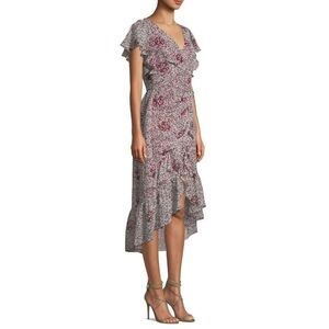 Shoshanna Womens Elnora Short Sleeve Midi Dress Boysenberry Floral Sz 12 Elegant